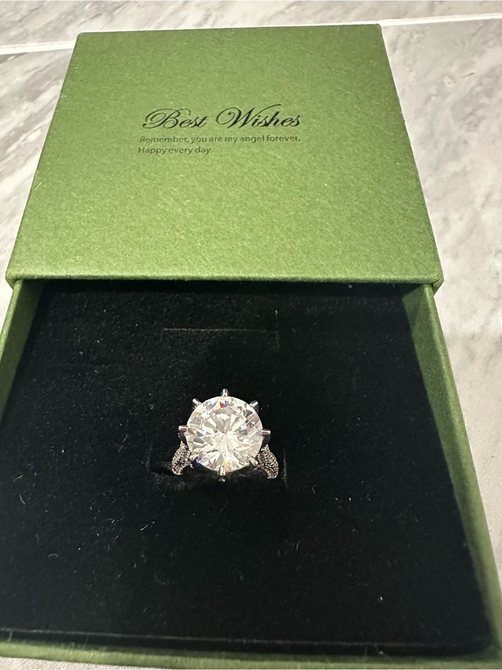 Round Solitaire Crystal Ring in Silver - Best Wishes